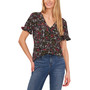Women's Ditsy Floral-Print Ruffle Short Sleeve Blouse