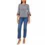 Petite Contrast-Trim Bell-Sleeve Top