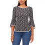 Petite Contrast-Trim Bell-Sleeve Top