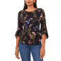 Petite Contrast-Trim Bell-Sleeve Top