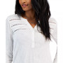 Petite Split-Neck Cotton Long-Sleeve Shirt, Created for Macy's