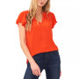 Women's Short Ruffled Sleeve Solid V-Neck Blouse