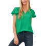 Women's Short Ruffled Sleeve Solid V-Neck Blouse
