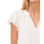 Women's Short Ruffled Sleeve Solid V-Neck Blouse