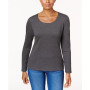 Petite Long Sleeve Cotton Scoop-Neckline Top, Created for Macy's