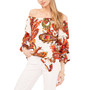 Women's Printed Off-The-Shoulder Bubble-Sleeve Top