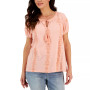 Petite Embroidered Short Sleeve Vacay Top, Created for Macy's