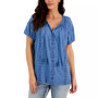 Petite Embroidered Short Sleeve Vacay Top, Created for Macy's