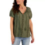 Petite Embroidered Short Sleeve Vacay Top, Created for Macy's
