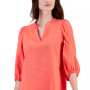 Women's Linen Split-Neck 3/4-Sleeve Popover Blouse
