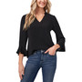 Women's 3/4 Sleeve Ruffle-Sleeve V-Neck Blouse