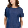 Women's Denim Boat-Neck Short-Sleeve Top