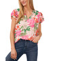 Women's Short Flutter-Sleeve Tropical Print Blouse