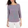 Petite Cotton3/4 Sleeve Leona Fans Boatneck Top, Created for Macy's