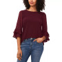 Women's 3/4 Sleeve Mixed-Media Ruffled-Sleeve Knit Top