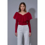 Women's Mixed Media Mesh Pleated Ruffle Top