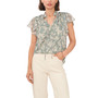 Women's Short Flutter Sleeve Printed Blouse