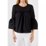 Women's Lace with Poplin Bell Sleeve Blouse