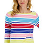 Petite Cotton Striped 3/4-Sleeve T-Shirt, Created for Macy's