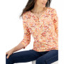 Women's Printed 3/4 Sleeve Knit Henley Top, Created for Macy's