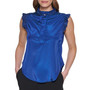 Women's Ruffled Mock-Neck Half-Button Curved-Hem Top