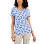 Women's Floral Plaid Printed Henley Top, Created for Macy's
