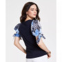 Women's Cotton Mixed-Media Tie-Sleeve Top
