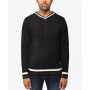 Men's Cable Knit Tipped V-Neck Sweater