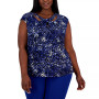 Plus Size Printed Stretch Knit Sleeveless Twist-Neck Top