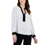 Women's Contrast-Trim Split-Neck Blouse