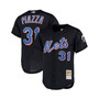 Men's Mike Piazza Black New York Mets Big and Tall Cooperstown Collection Mesh Button-Up Jersey