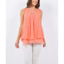 Women's Woven Top with Lace Yoke Double Layer Hem