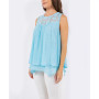 Women's Woven Top with Lace Yoke Double Layer Hem