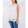 Women's Woven Top with Lace Yoke Double Layer Hem