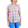 Petite Willow Plaid Knit V-Neck 3/4-Sleeve Top, Created for Macy's