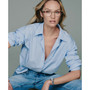 Women's Long-Sleeve Dropped-Shoulder Pinstripe Shirt
