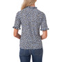 Women's Short Sleeve Ruffle V-Neck Printed Knit Top