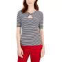 Women's Striped Twist-Neck Cutout Top