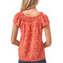 Women's Short Sleeve Floral Ruffled Square Neck Blouse