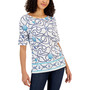 Petite Shoreline Border-Print Elbow-Sleeve Top, Created for Macy's