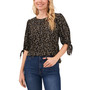 Women's Floral-Print Elbow Tie-Sleeve Crew Neck Blouse