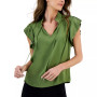 Women's Split-Neck Pleated-Sleeve Ruffled Top