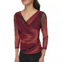 Women's 3/4-Sleeve Printed Mesh V-Neck Top