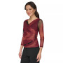 Women's 3/4-Sleeve Printed Mesh V-Neck Top