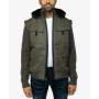 Men's Canvas Flap Pocket Full Zip Sweater Jacket with Sherpa Hood