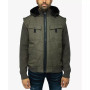 Men's Canvas Flap Pocket Full Zip Sweater Jacket with Sherpa Hood