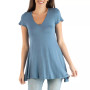 Women's Short Sleeve Loose Fit Tunic Top with V-Neck