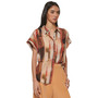 Women's Chiffon Printed Button-Front Metallic Top