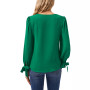Women's Solid Long Sleeve V-Neck Tie-Cuff Blouse
