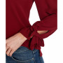 Women's Solid Long Sleeve V-Neck Tie-Cuff Blouse